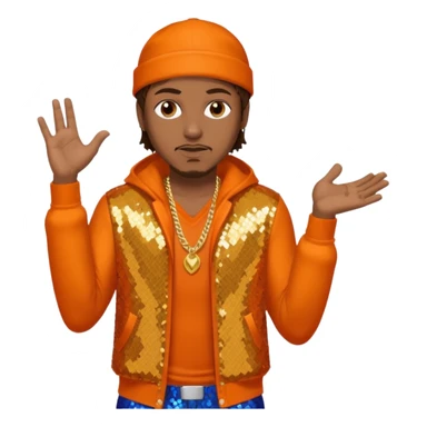 Mystikal, Rapper with dark brown hair, orange sequin outfit sticker