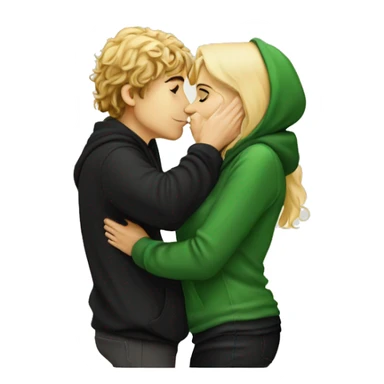 Pippin-hobbit wearing green hoodie passionately kissing pretty blonde woman with black top sticker