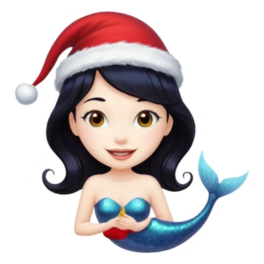 black haired mermaid with christmass hat sticker