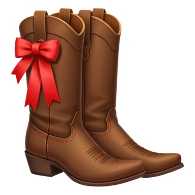 brown cowboy boots with red ribbon attached  sticker