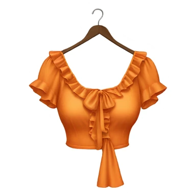 Realistic orange cut out crop top blouse. Ruffles. Isolated. Fancy sash sticker