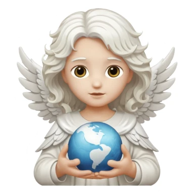 Angel statue wavy hair hollow eyes feathered wings holding the world sticker