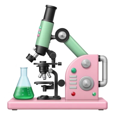 laboratorios, tubo de ensayo y microscopio todo en una imagen, que sean colores rosas, blancos, verde y beish sticker