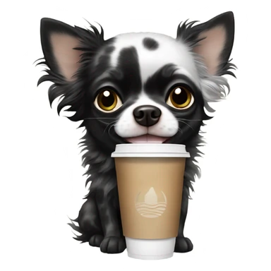 Fluffy spotted Merle long hair black chihuahua drinking Starbucks  sticker