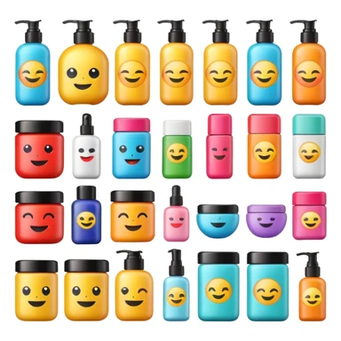 emoji of beauty products with brand labels sticker