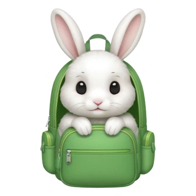 baby white rabbit wear green backpack sticker
