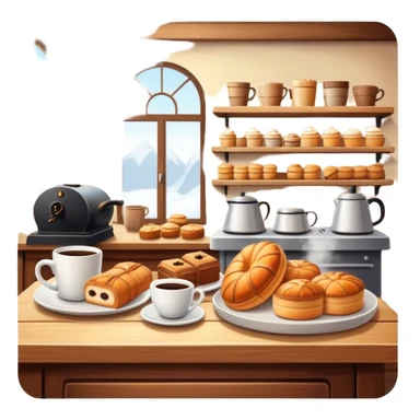 cozy cafe interior with coffee cups and pastries sticker