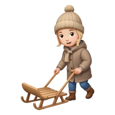 child pulling sled in snow fall and ground with snow sticker
