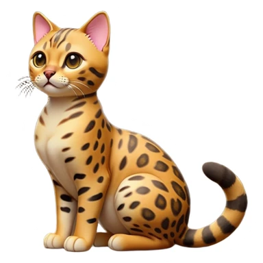 cinematic-[Bengal cat]-realistic-full-body-sitting-emoji,-tail-curled-playfully-around-its-paws,-head-tilted-dramatically,-sleek-[leopard patterned]-fur,-simplified-yet-hilariously-adorable-features,-highly-detailed,-glowing-with-an-almost-sarcastic-glow sticker