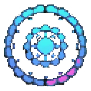 32x32 cyberpunk settings gear icon with holographic interface, retro computer style sticker