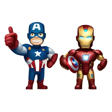 Iron Man and Captain America standing for a picture with one thumbs up sticker