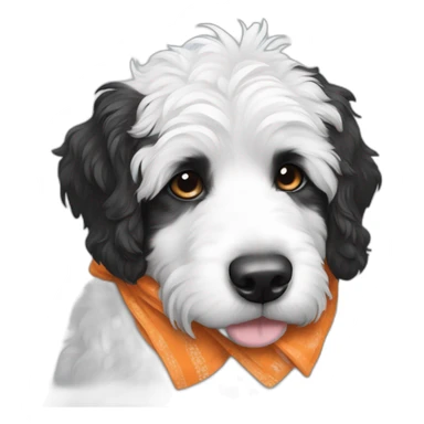 black and white bernedoodle with a pumpkin and bandana sticker