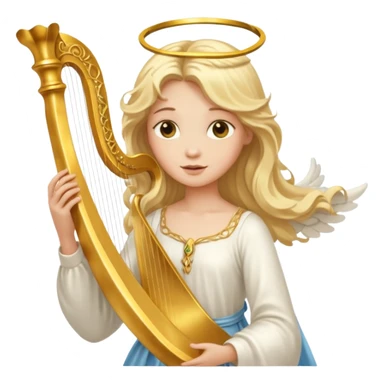 Female angel holding harp with flowing hair sticker