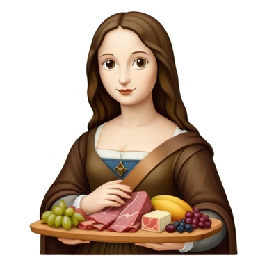  mona lisa with SPAM MEAT charcuterie and fruit tray renaissance landscape sticker