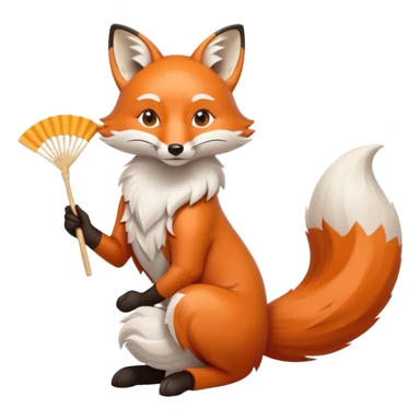 A fox holding a folding fan elegantly, tail curled with graceful calm. sticker
