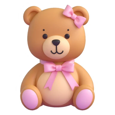 Stuffed teddy bear with light pink ribbon tied in a bow around its neck sticker
