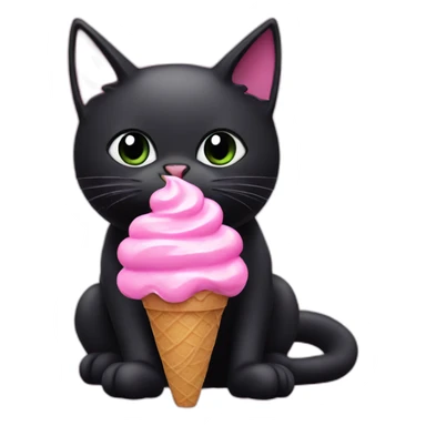 black cat eating a pink ice cream sticker