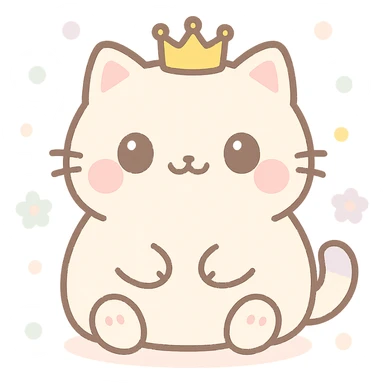 a chubby cat with a tiny crown, kawaii style sticker