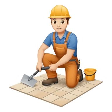 Moldovan builder laying floor tiles, construction worker with a trowel sticker