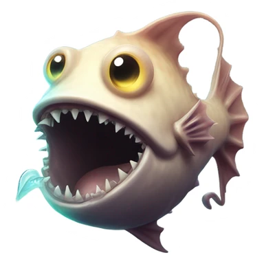 Anglerfish with a glowing lure hanging from its forehead, sharp teeth, and big eyes. sticker