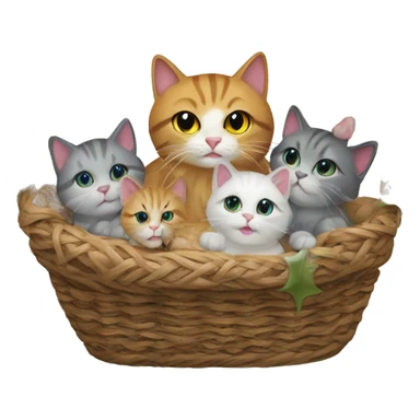 Cat Christmas nativity scene mother cat and 5 kittens in a basket sticker