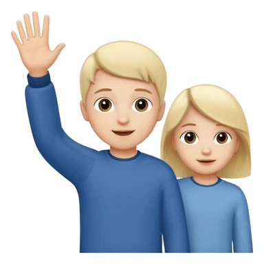 a small child waving goodbye to two adults in the background, warm and positive expressions, symbolizing autonomy and independence sticker