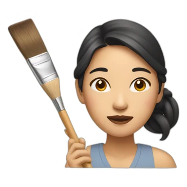 asian woman is painting sticker