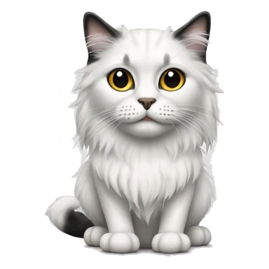 long haired cat white with black spot, The cat is sitting in full height sticker