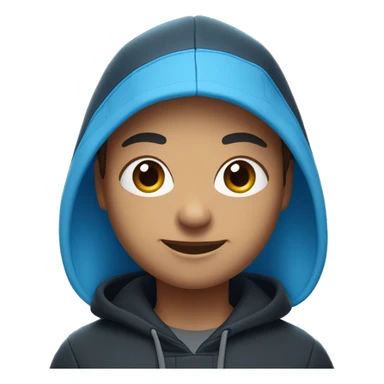 A digital 3D emoji-like face with brown hair, a small mole under the right eye, wearing white earbuds, and smiling. The character is wearing a dark blue hoodie and a black Nike crossbody bag. The background is a gradient light blue. sticker