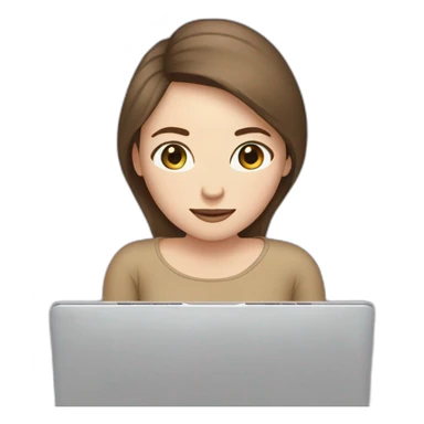 woman with pale skin and brown straight hair hiding behind a laptop with a infinity sticker on it sticker