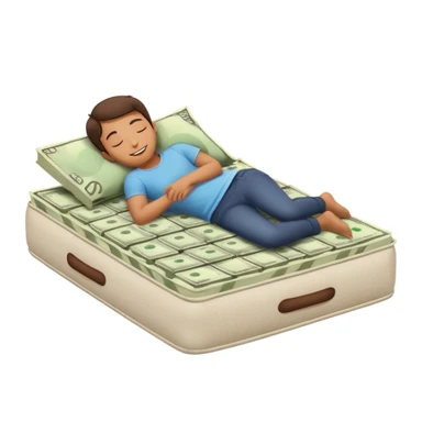 happy person napping on mattress of money sticker