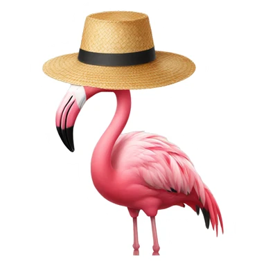 Pink flamingo with a straw hat sticker
