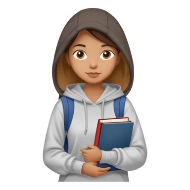 A woman college student with a tote bag over her shoulder and a book in one hand. The student wears a hoodie. sticker