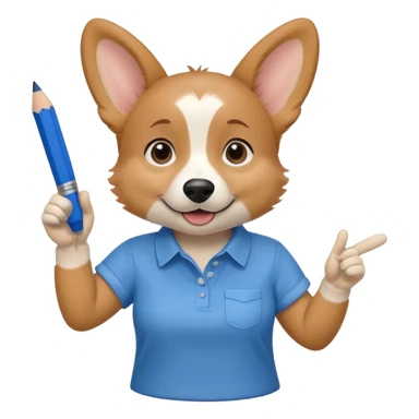 perrita caricatura gorgi gales trabajadora con camiseta celeste apuntando con un lapiz hacia el costado izquierdo sticker