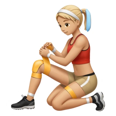 athletic trainer kneeling, taping athlete's knee, emoji style sticker