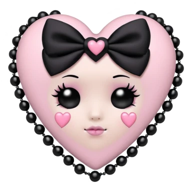 pastel goth heart with black bows and pearls, soft pink and black, cute gothic style, remove background sticker