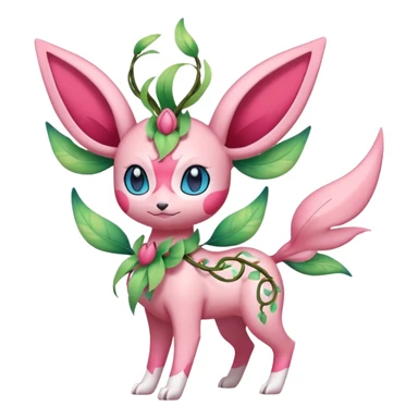 Rosy floral romantic cute Sylveon-Celebi-Leafeon-Pokémon-Digimon-Fakémon-hybrid-fusion-creature with vines entangled around sticker