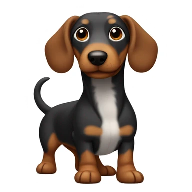 Wiener dog with long hair, brown, black and grey with Carmel color paws  sticker