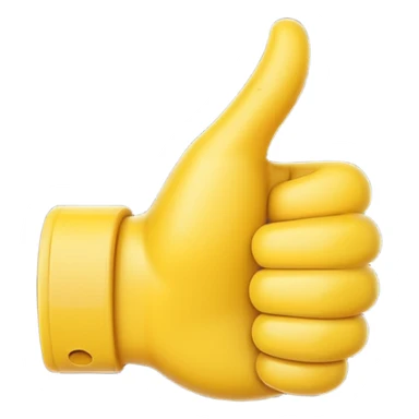 Apple-style 3D illustration of a single yellow emoji hand giving a thumbs up gesture, glossy and rounded, centered on a clean white background, soft shadow underneath, isolated and minimal design sticker