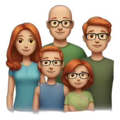 their family consists of 3 people - a mother with red hair, a father with brown hair on the sides and a small bald spot in the center, a 12-year-old boy with brown hair in glasses sticker