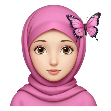 apple style emoji of a girl with a pink hijab styled fashionably, butterfly hairclips on both sides, ASMR creator theme, soft and calming vibe sticker