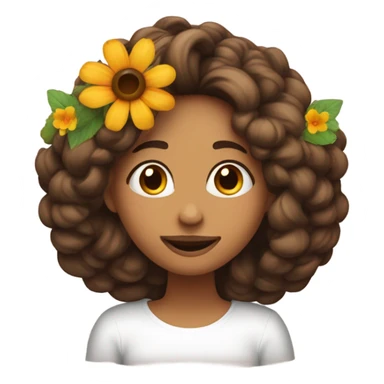 Mulher cabelos compridos lisos de cor castanho com flores sobre cabeça, jogando beijo de lado de coração sticker