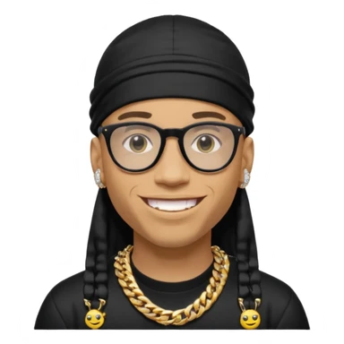 lightskin man with a black durag,a cuban link chain,glasses, and smiley diamond grillz sticker