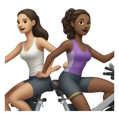 Two white skinned brunette ladies at spin class, but light skin sticker