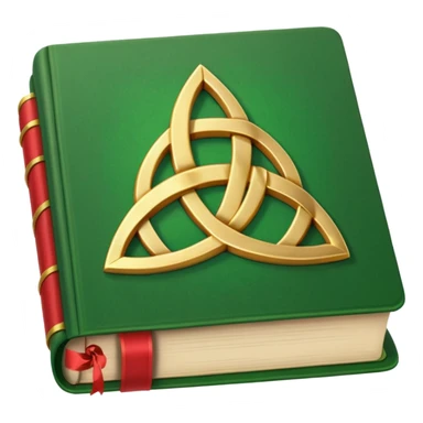 a green closed book with a golden triquetra on it with a red ribbon between the paged sticker