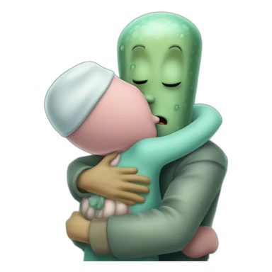 Patrick hugging squidward while squidward is kissing spongebob sticker