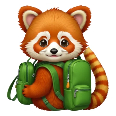 baby red panda wear green backpack sticker