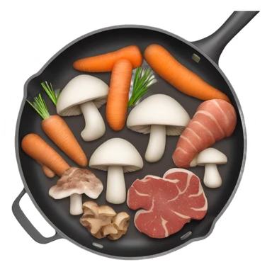 mushroom, carrots meat pieces   in pan in air sticker