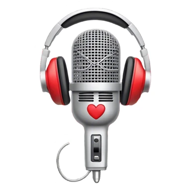 Create a dynamic and energetic emoji that represents beatboxing. The design should feature a stylized microphone with sound waves emanating from it, symbolizing vocal percussion and rhythm. Add elements like headphones or a subtle speaker to emphasize the music production aspect. Use bold colors like black, white, and red to convey the intensity and creativity of beatboxing. The background should be transparent. sticker