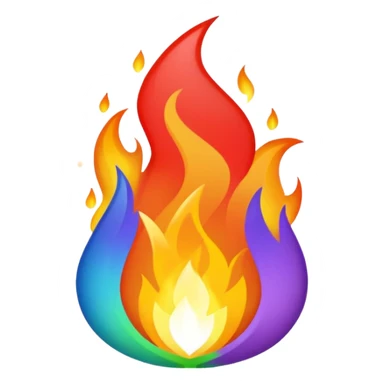A fire emoji with the colors of the pride flag. Take away the small fire emojis besides the single big one. Make it super duper gay sticker